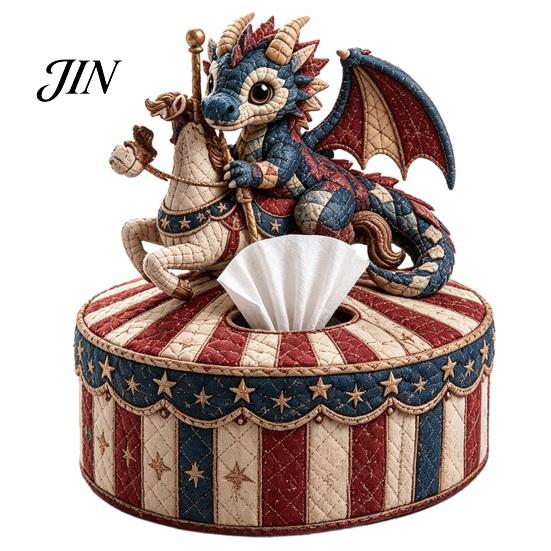 Woodland Patchwork Kit Quilted DIY Tissue Box Kit, with Pre-Cut Fabric, Dragon Whimsical Animal Box, for Adults Beginners Fabric Cover