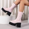 Sexy Ankle Boot for Women Platform 2025 Gothic Thick Punk Heels Lace-up Female Cowboys Boots Black Green Pink Winter Shoes