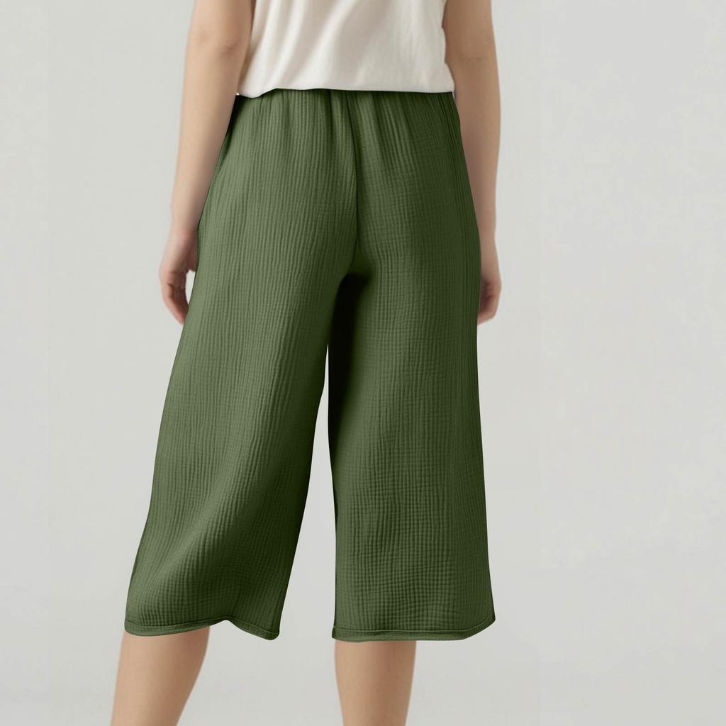 Женские летние брюки 3/4 Летние брюки с карманами Повседневные свободные брюки Тканевые брюки Спортивные брюки для отдыха Пляжные брюки