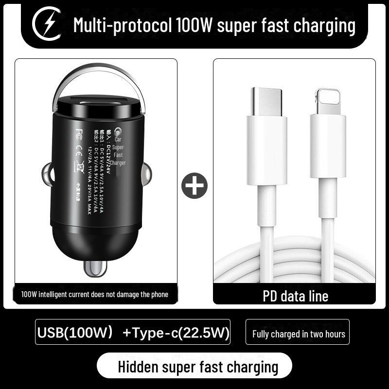 Автомобильное зарядное устройство с двумя портами USB-C мощностью 100 Вт и скрытым вытяжным кольцом — сверхбыстрая зарядка и многофункциональный дизайн