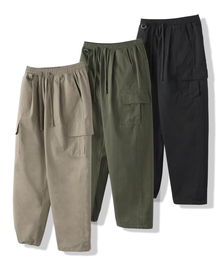 MODERMENT Semi-Wide String Cotton Cargo Pants [Khaki]