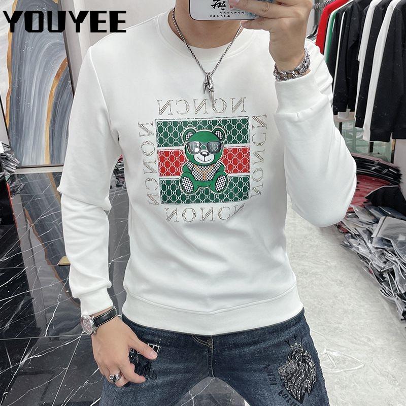 Мужская толстовка с капюшоном осень-зима с принтом медведя и стразами, тонкая толстовка Flim 2022, новый повседневный дизайн, пуловер, топы