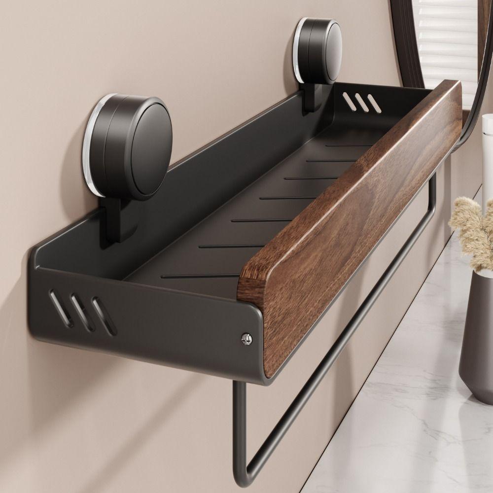 Mid-Century Modern Wall Mounted Organizer Walnut Finish Bathroom Storage Rack  Vanity