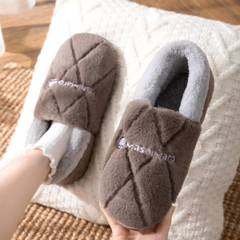 Универсальные хлопковые тапочки на каблуке для женщин, зимние домашние тапочки для дома, нескользящие теплые плюшевые хлопковые туфли для мужчин