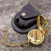 Brass Sundial Compass with Leather Case and Chain, Push Open Compass