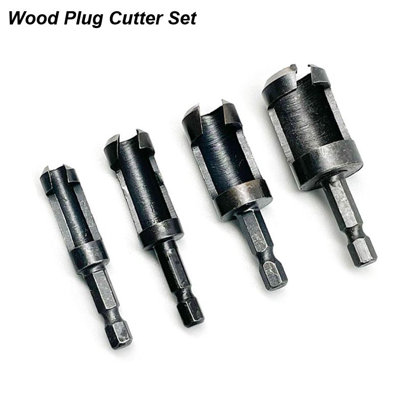 Wood Plug Cutter Drill Bit Set Straight Hole Saw Opener Router Boring Tool Tenon Deep Cork Knife Hex Shank Carpentry Woodworking