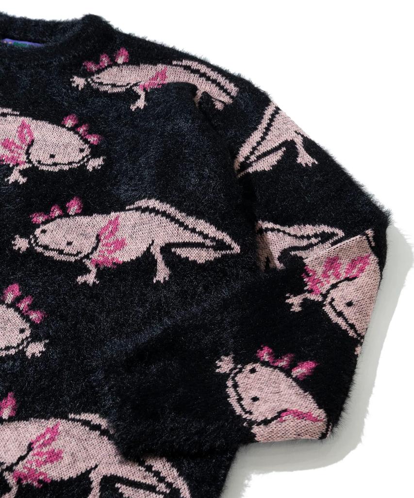 [go slow caravan] 356107 Аксалотль Пушистый Меланжевый Жаккардовый Вязаный Большой Свитер, Черный, Размер L