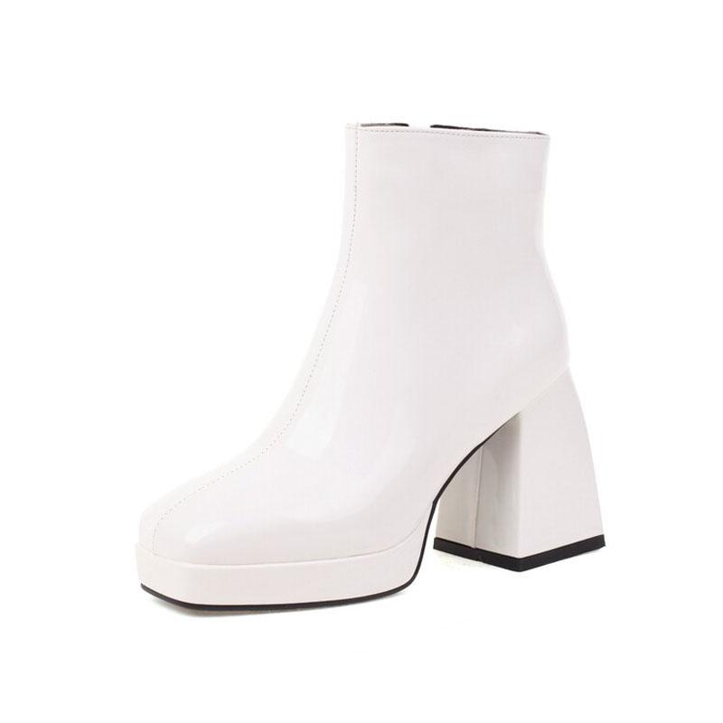 Женские ботильоны конфетного цвета, на заказ, с квадратным носком, из лакированной кожи, на высоком каблуке, ботильоны, женская обувь на платформе, зимние туфли-лодочки, ботинки WSH4986