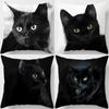 Black Cat Print Square Pillow Cover Home Decor Car Sofa Cushion Cover Holiday Decoration Accessories Ornaments 45x45cm50x50cm