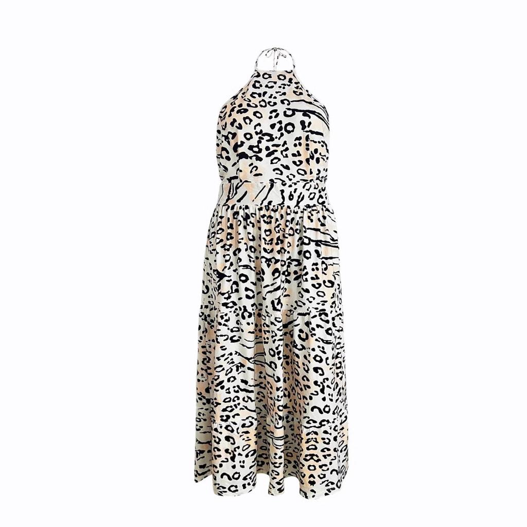 Women's Summer Halterneck Strapless Long Leopard Print Dress