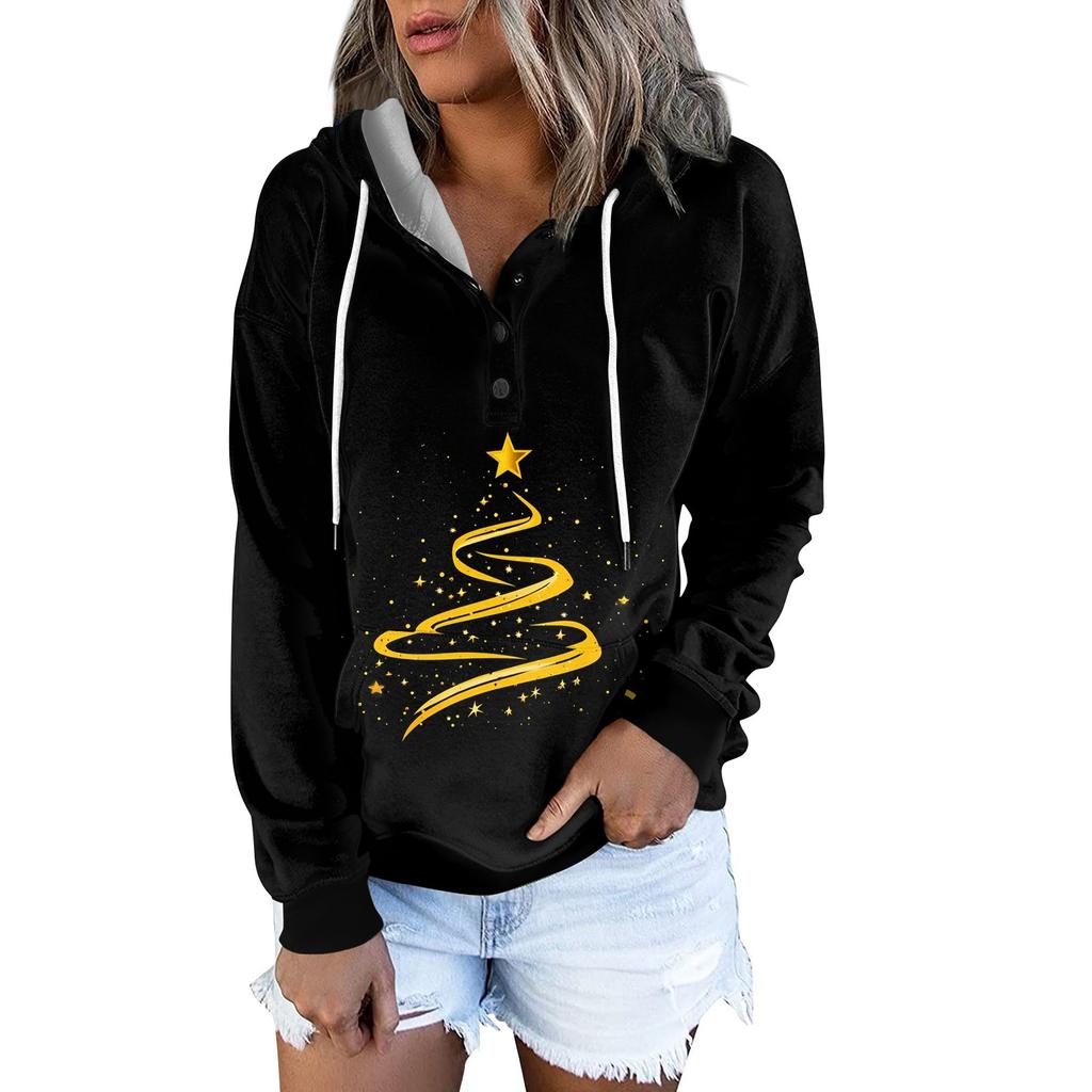 Женские повседневные модные принты с длинным рукавом на пуговицах пуловеры с капюшоном толстовки