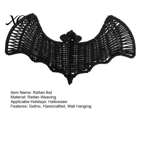 Haunted House Party Decor Woven Rattan Bat Wall Hanging Decoration, Halloween Handcrafted Black Wicker Bat, Seasonal Decorations 3D Scary Rustic