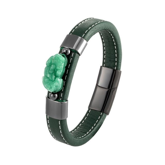 Новый натуральный нефритовый браслет Pixiu с подвесками для мужчин, браслет из кожи и нержавеющей стали 316l, подарок
