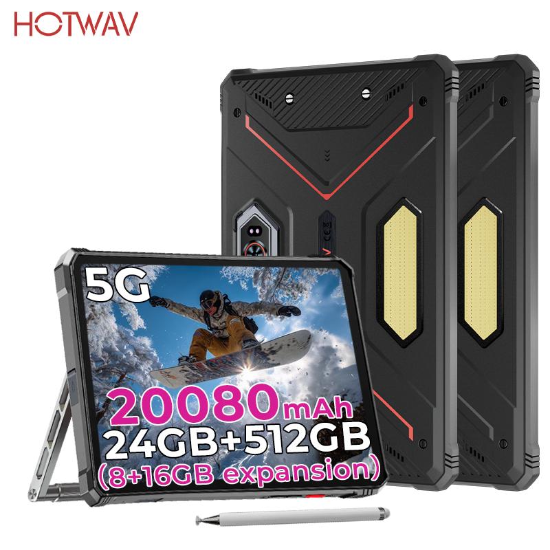 HOTWAV Прочный планшет R9 Ultra 5G, Android 15, Аккумулятор 20080 мАч, 24(8+16ГБ )+ 512 ГБ, камера 64 МП, IP68/IP69K, фонарик для кемпинга, две SIM-карты, Face ID, OTG