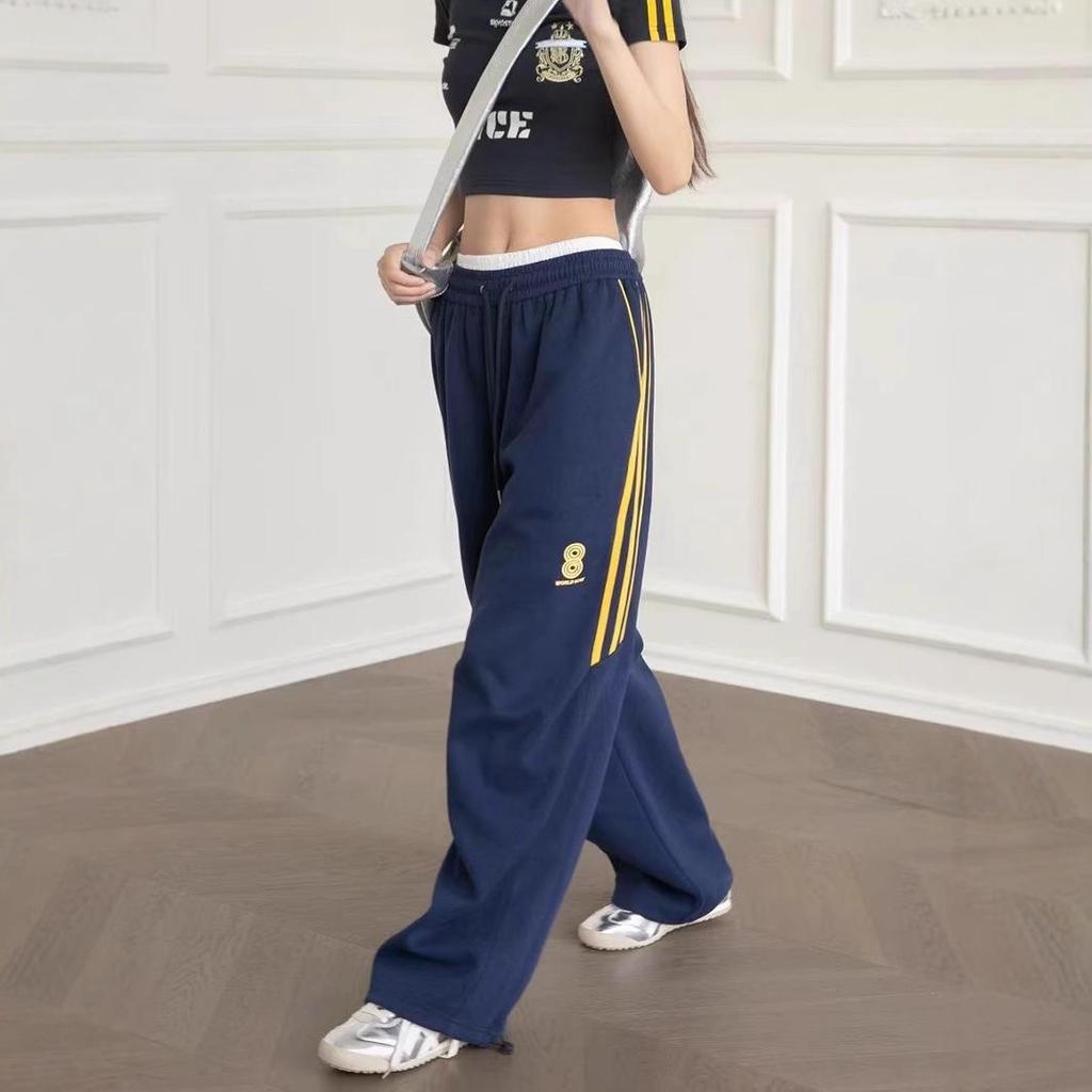 Темно-синие женские широкие спортивные штаны: Повседневные джазовые брюки для уличных танцев на весну/лето