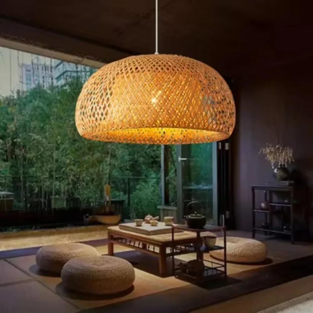 JOYINLED Suspension Lantern Ceiling Light Natural Rattan Wicker Chandeliers Hand-Woven Bamboo Lampshades Lighting Fixtures