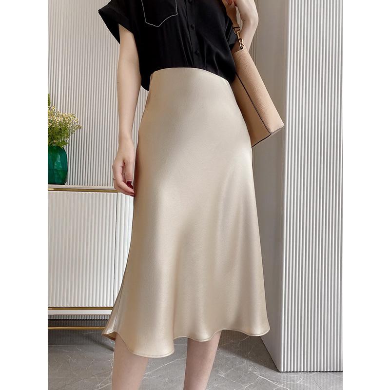 Elegant Retro Satin Acetate Umbrella Skirt for Women