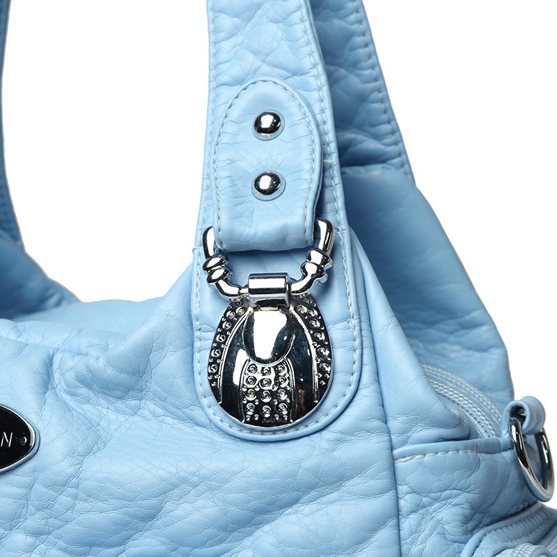 Летняя мода 2025 Синие наплечные сумки для женщин Маленькая сумка-шоппер Однотонная из мягкой кожи Сумка-кроссбоди Дамская дорожная сумка-тоут