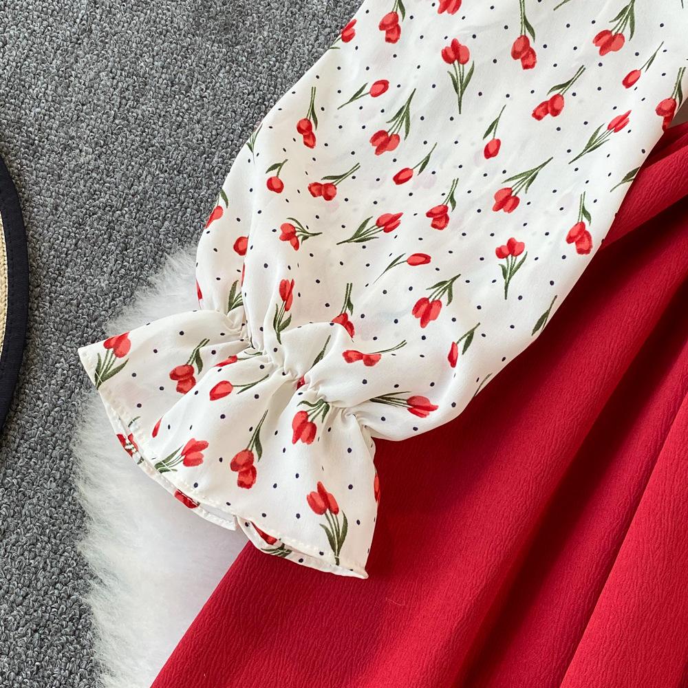 Женское платье с длинными рукавами и цветочным принтом, весенние элегантные винтажные вечерние платья с тонкой талией