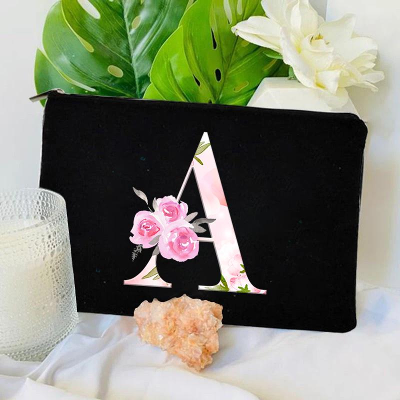 Women Bag Makeup Bag Bridesmaid Makeup Bags Floral Alphabet Print Linen Zipper Pouch Travel Organizer Case Mujer Bolsas Cosmetic