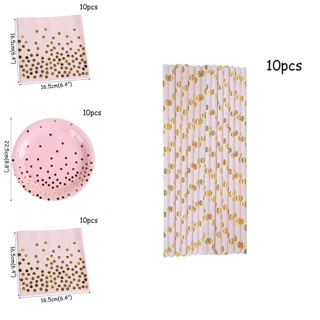 Восхитительная розово-золотая одноразовая посуда для создания праздничной атмосферы