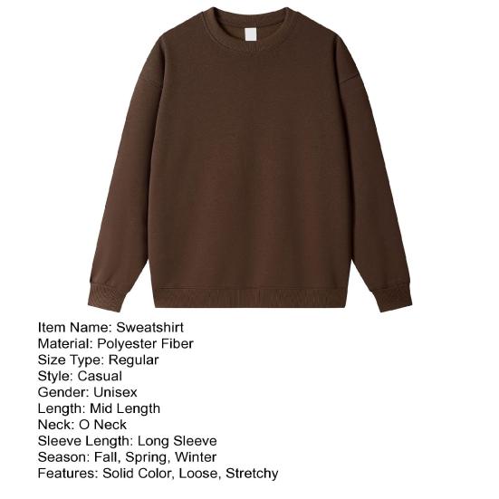 Осень-зима унисекс толстовка с круглым вырезом однотонная эластичная с длинными рукавами свободная