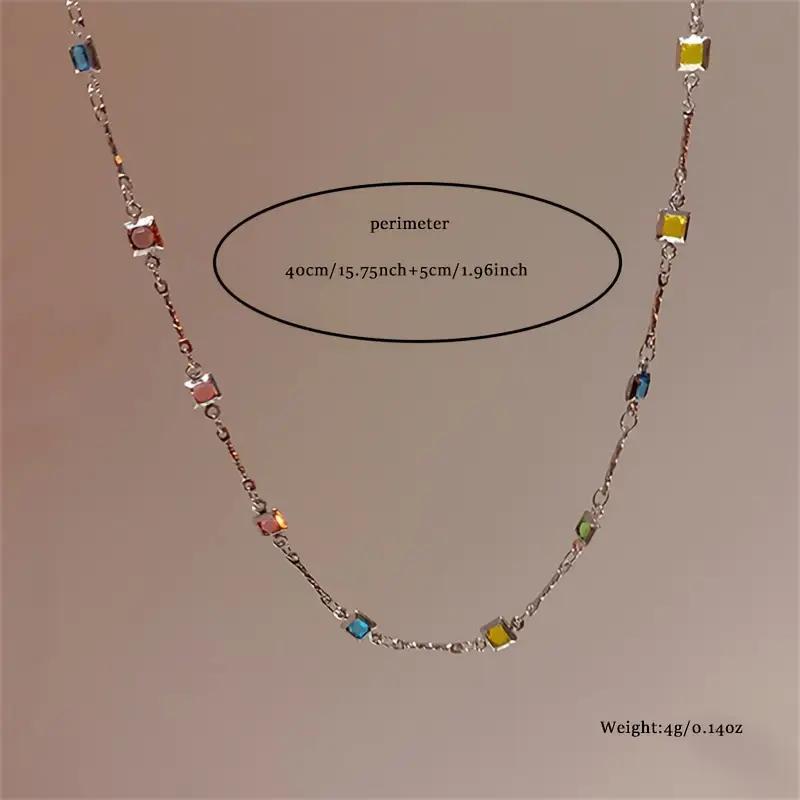 Good Square and Minimalist Fashion Fine Clavicle Chain Colored Stone Women's Light Luxury Gifts Women Necklace Wear Daily Accessorize