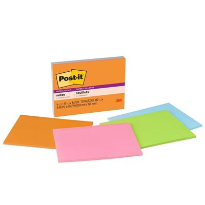 Сильный большой неоновый 152 x 203 45 листов x 4 Post-it заметки, клей, блокнот, цветной, мм, книги, 6845-SSP