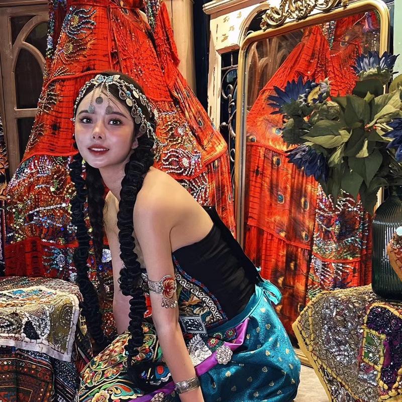 Ретро-ожерелье с кисточками из стразов, двухслойное, на талию и голову, в стиле бохо для танцев