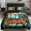Camping Car Letter Print Bedding Set: (1 Duvet Cover + 2 Pillow Cases) - No Pillow Inserts Included Queen Size for All Season