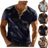 Men'S Printed T-Shirt Outdoor Retro Button Loose Short Sleeve Top