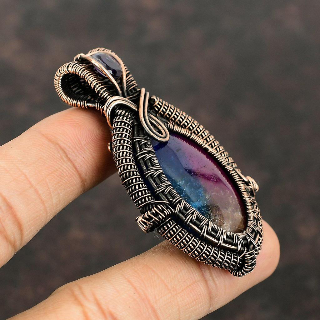 Rainbow Solar Quartz Druzy Pendant Copper Wire Wrapped Gemstone Pendant African Amethyst Pendant Copper Jewelry For Gift Handmade Pendants