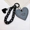 Leather Love Chain Keyring Pure Black Love Heart Key Ring Love Heart Shaped Keychain  Bag Hanging