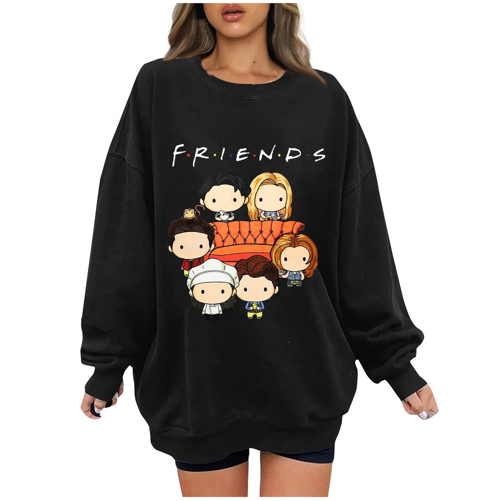 Женская модная повседневная свободная пуловерная рубашка с длинным рукавом с буквенным принтом и круглым вырезом