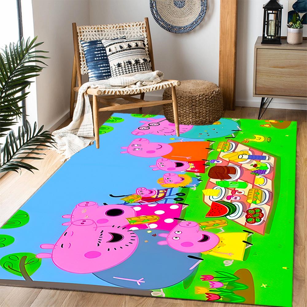 Peppa Pig's Colorful World Themed Anti-Slip Rugs - Polyester Home Decor, Suitable for Bedrooms, Living Rooms, Doorways, Studios, and Decorations