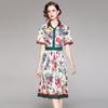 Летнее женское дизайнерское платье в европейском стиле с винтажным принтом, рубашка с отложным воротником, вечерние платья