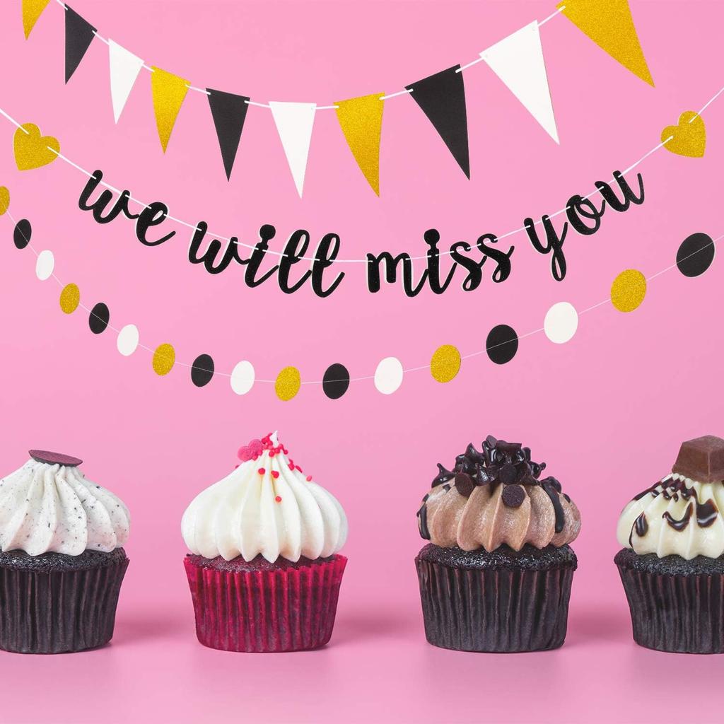 Boao 3 Pieces We Will Miss You Going Away Farewell Banner Decoration Dot Circle Garland Triangle Flag Banner for Retirement Graduation Going Away