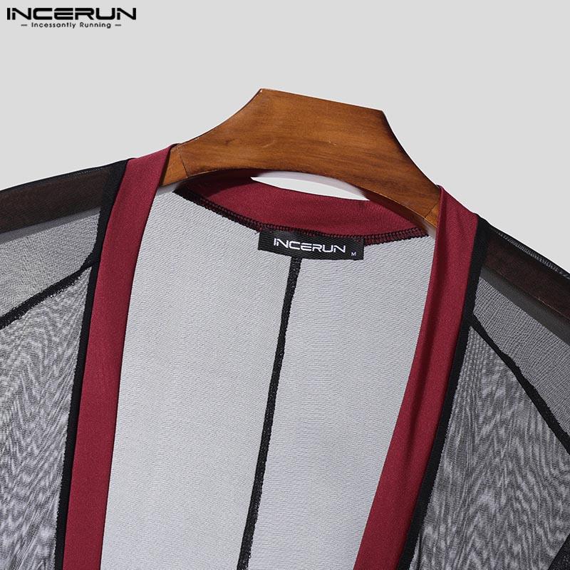 INCERUN Мужские комбинезоны с глубоким V-образным вырезом и сетчатым прозрачным узором в стиле пэчворк