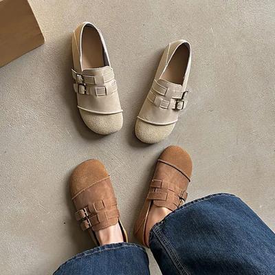 Модная женская обувь Мокасины Круглый носок Офис На каблуке Бежевый Натуральная Марка Популярный Высокое качество Мода Отпуск Женские Туфли на плоской подошве