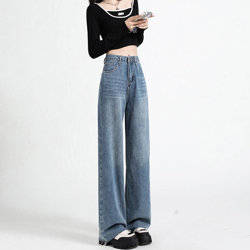 Женские весенние новые ретро широкие брюки с высокой талией свободные узкие прямые джинсовые брюки
