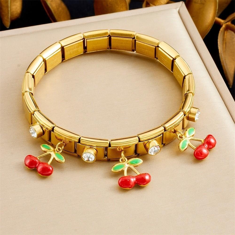 Red Oil Drop Pendant Bangle Stainless Steel Wrist Jewelry New Square Round Bangle
