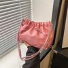 Trendy Ruched Faux Leather Bucket Bag for Women, Fashion Chain Shoulder Crossbody Hobo Purse, Casual Chic Handbag
