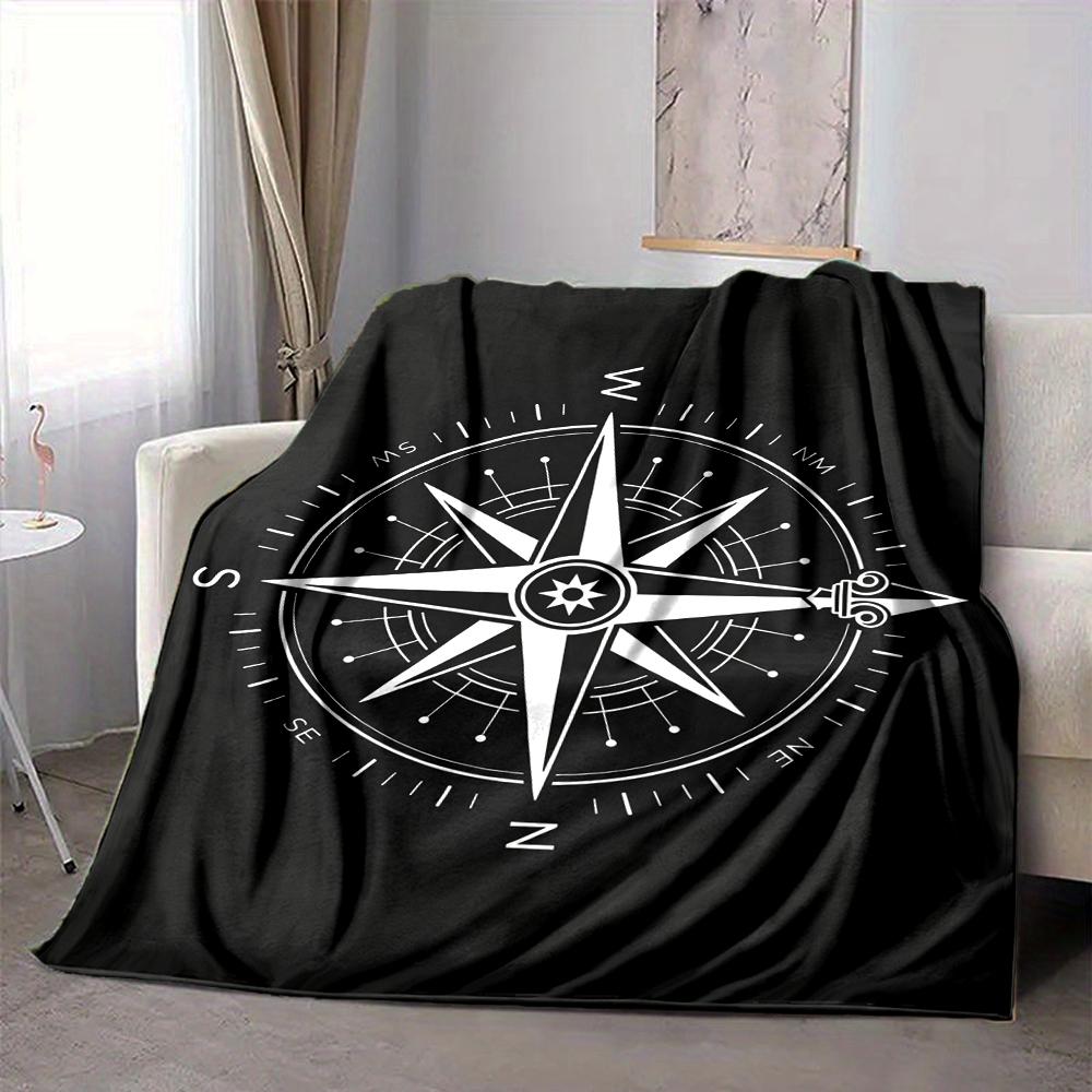 1Pc Nautical Compass Blanket Soft And Comfortable Casual Warm Camping Travel Christmas Halloween Xmas Gift M9285