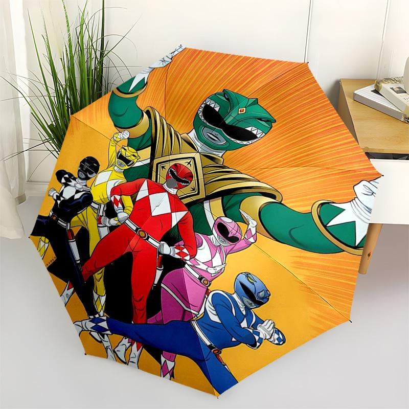 Power Rangers, Team Themed Automatic Opening and Closing Umbrella, Compact Travel Umbrella, Lightweight and Portable, Suitable for Beach Com