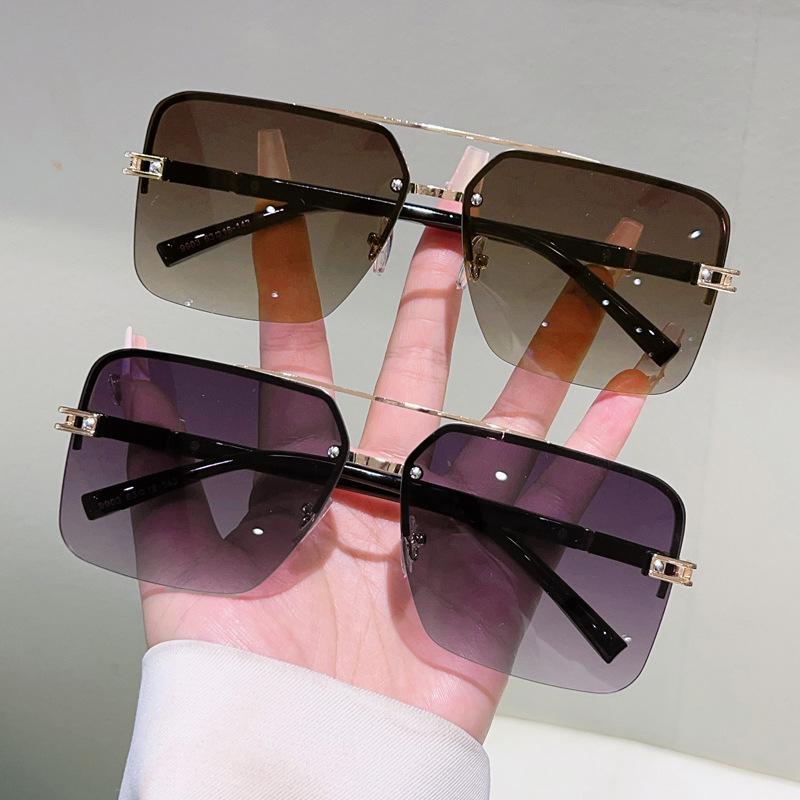 y2k Half Frame Luxury Designer Square Sun Glasses Women For Men Female Vintage Punk Metal Outdoor Driving Sun Glasses UV400