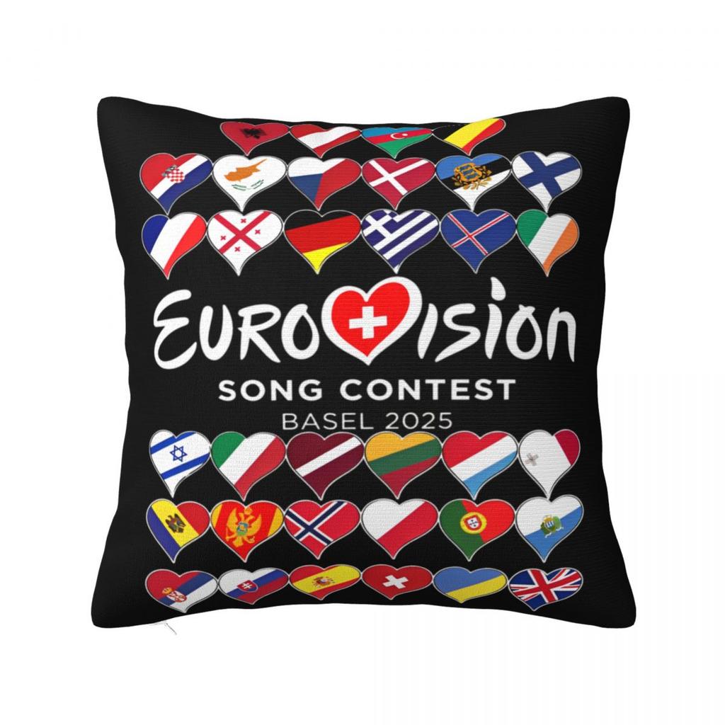 Eurovision Song Contest Flags Hearts Esc Ebu Eurofans Pillow Case Music Cushion Covers Decor Pillowcase For Car 45X45Cm