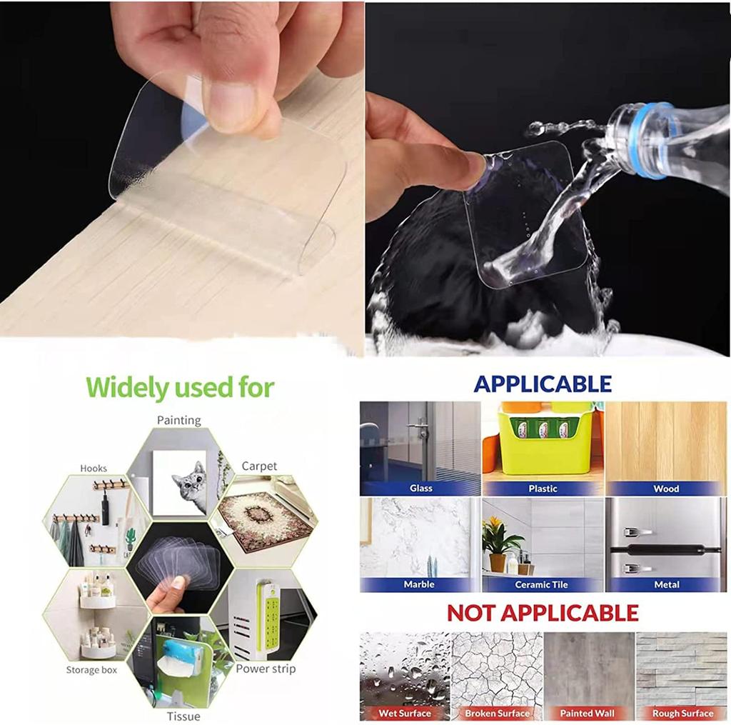 Double Sided Adhesive Tape 20PCS Removable Wall Mounting Sticky Gel Tape Washable Traceless Transparent Tape for DIY Craft Home Office