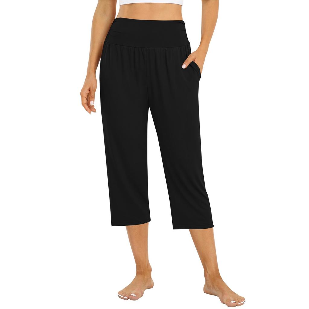 Женские брюки летние свободные штаны для йоги удобные тренировочные штаны с карманами