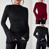 Модная однотонная облегающая футболка с длинным рукавом и широкими штанинами для осени и зимы