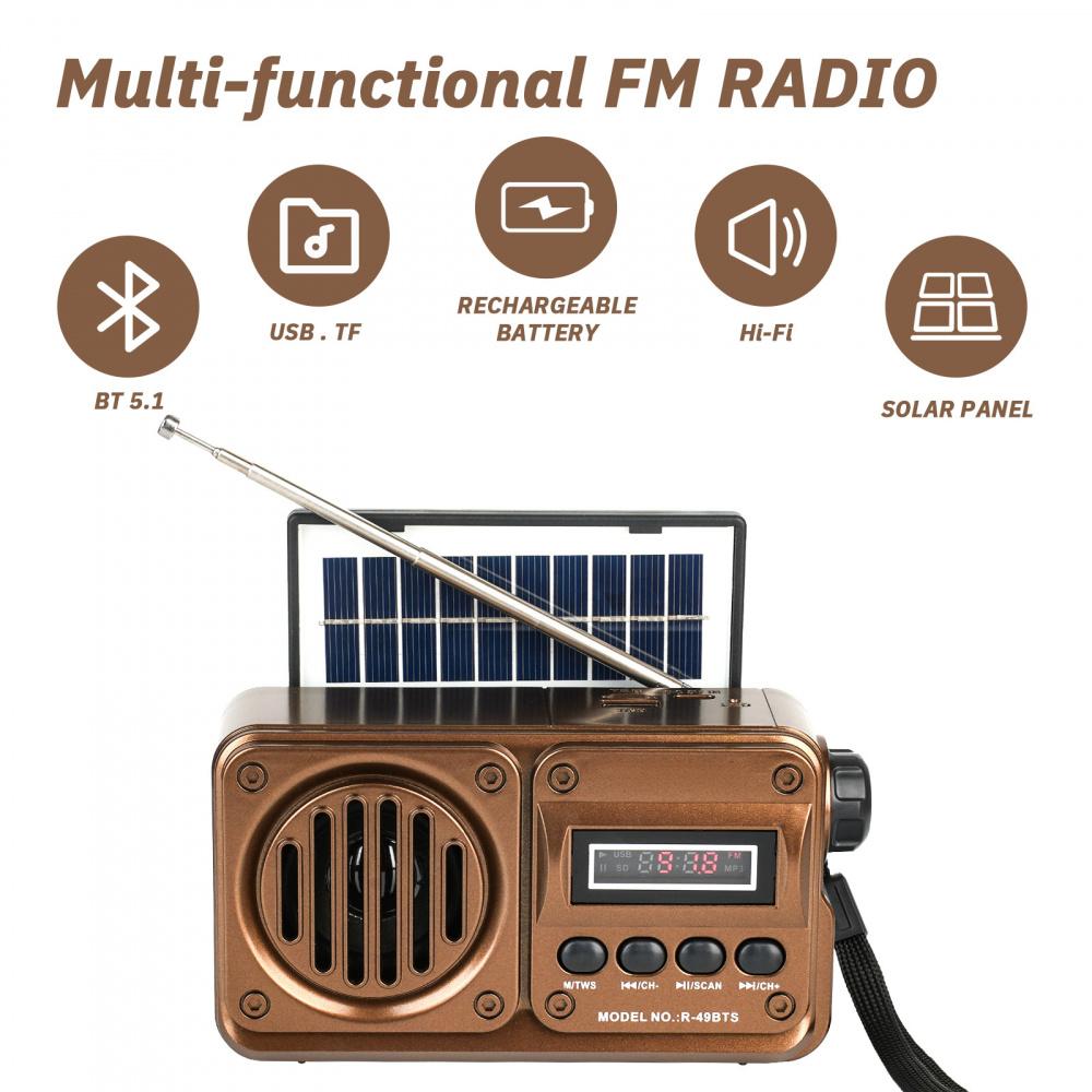 Солнечная батарея, вставная бас-карта, высококачественный звук, Bluetooth-динамик, FM-радио с автоматическим поиском каналов